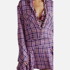 Free‎ People Milo Pink Plaid Button-Up Dress Size M